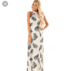 Dresses - Cream and Hunter Green Palm Leaf Maxi, Limelush Dresses - Cream and Hunter Green Palm Leaf Maxi, Limelush